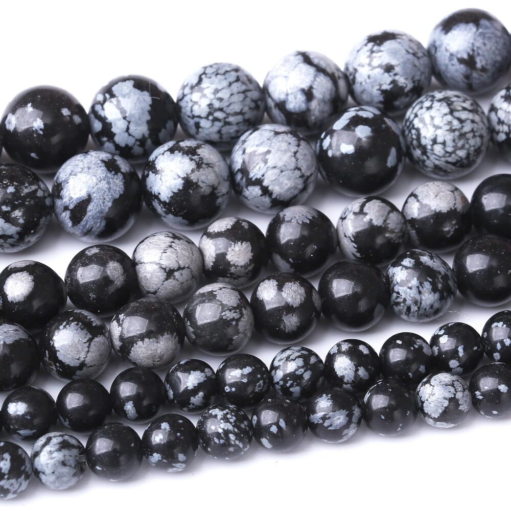 7945 12MM Snowflake Obsidian Round Loose Beads Natural Gem Beads Crystal